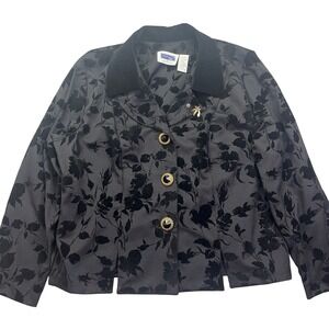 Prophecy Woman Floral Velvet Blazer Jacket Gold Button Party 16W Cottagecore Boh